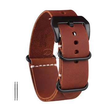 

Pelle 24mm Red-brown Crazy Horse Leather Strap Black Buckle Leather Watch Band With Double Sides Leather Watch Strap