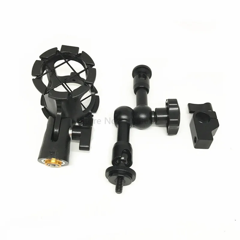 3in1 Kit Anti-Shock Microphone Suspension Shock Mount Holder Clip +Adjustable Friction Articulating Magic Arm+15mm Rod DSLR Rig (8)_