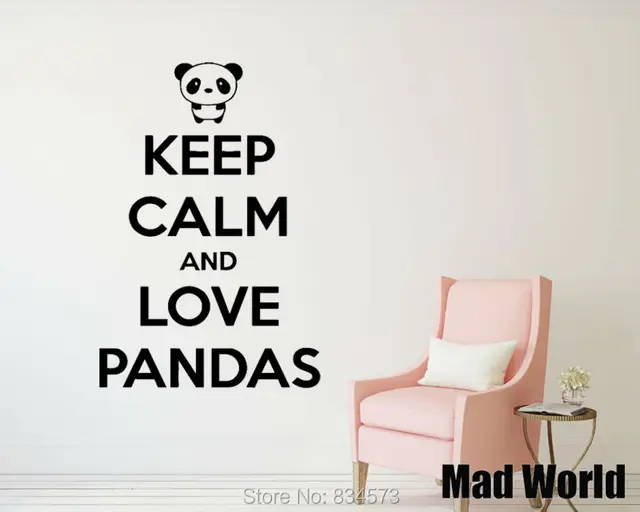 mad world keep calm and love pandas quote wall art stickers wall