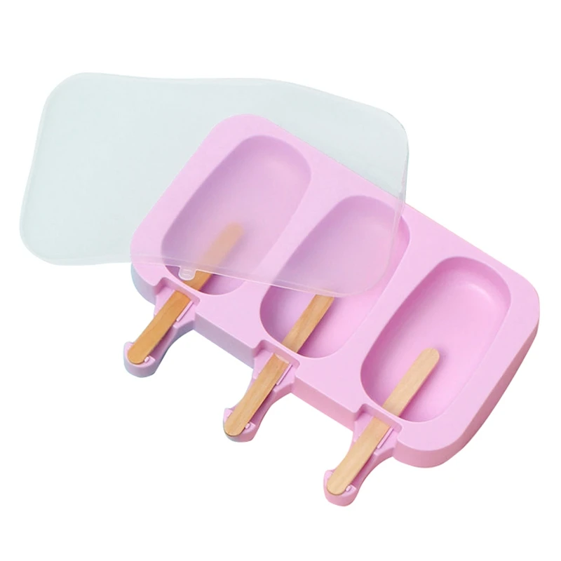 

Silicone Cute Ice Cream Mold with Lid Diy Ice Cream Maker with 100x Wooden Sticks,2Pcs