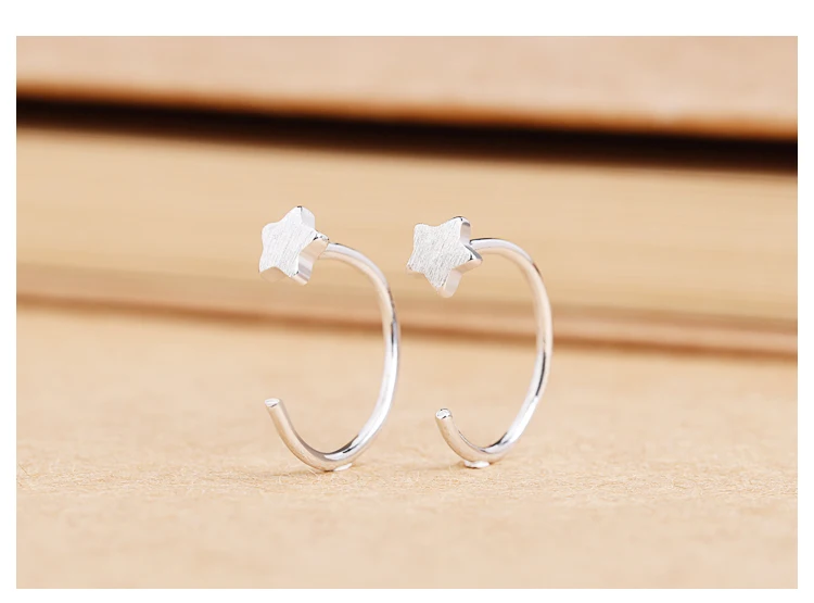 

Handcrafted brushed five-pointed star S925 sterling silver earring with half-round earring for creative earring ladies 0001five