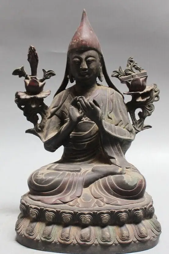 

wang6711001++12"Tibet Tibetan Buddhism Silver Painting Seat Lotus Je Tsongkhapa Buddha Statue