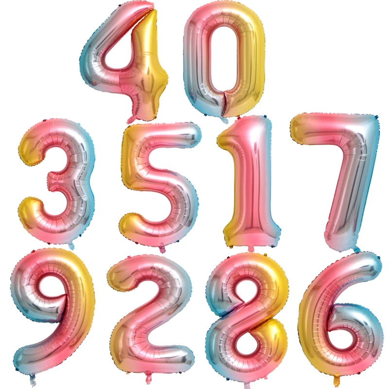 Colorful gradient Number Balloons Foil Ballon 40 Inch Gold Digital