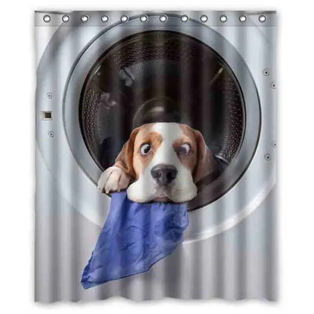 Animal Funny Dog Washing Machine Waterproof Shower Curtain Home