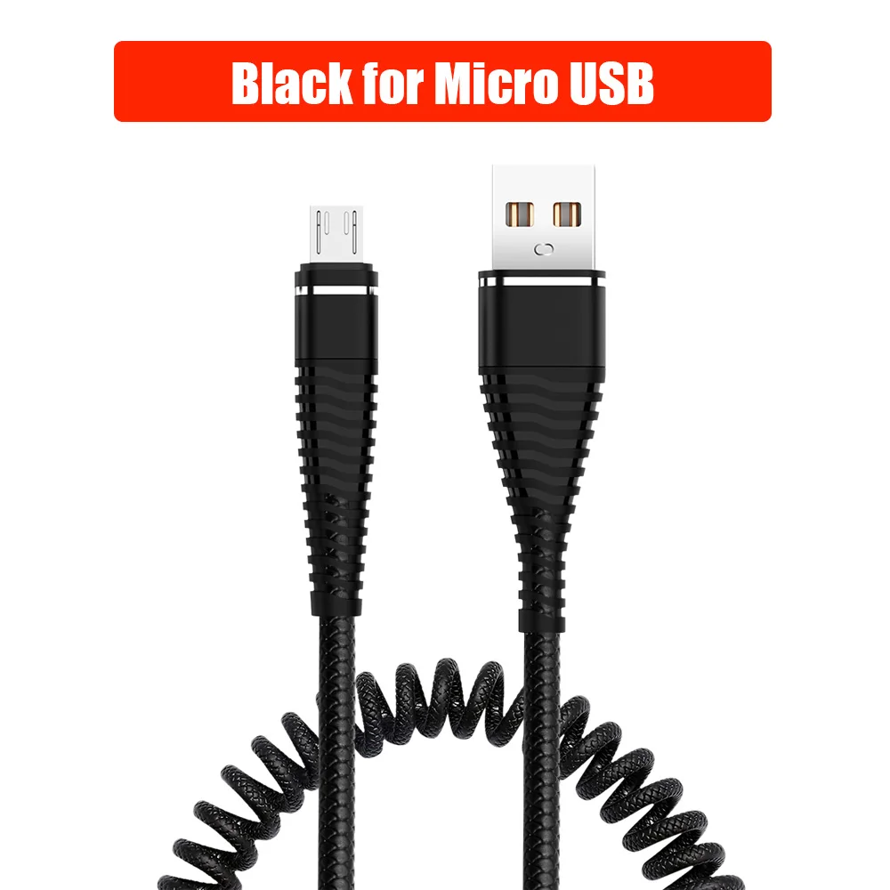 Кабель USB Type-C функцией быстрой зарядки Micro USB 8 Pin кабель выдвижной пружины зарядный кабель Зарядное устройство для передачи данных кабель Шнур для huawei iPhone для Xiaomi - Цвет: Black For Micro
