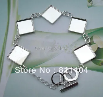 

12mm New Silver tone Plated Copper Blank Bases Square Tray Buckle Link Chain Bangle Bracelet Settings Blank Findings Wholesale
