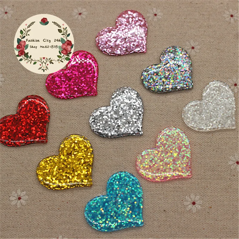 10pcs Cute Glitter Sweet Heart Resin Flatback Cabochon DIY Scrapbooking Decorative Craft Making,31*37mm