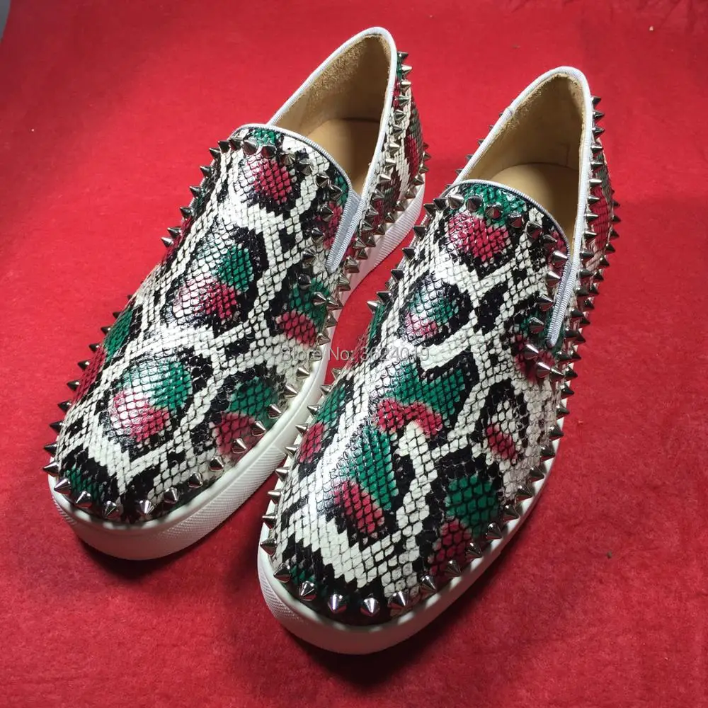 

Luxury clandgz men shoes Flower color snakes Red bottom Low-cut shoes Sneakers casual shoes Leather Loafers 2018 Footwear Spring