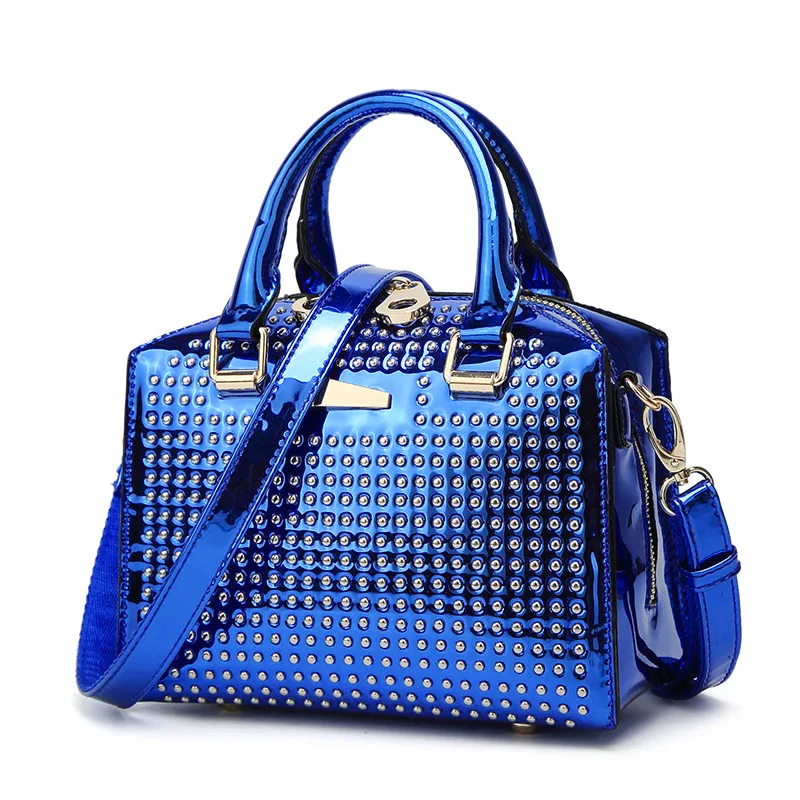 

Fashion New Brand Patent Leather Women Handbag Shoulder Bags Female Rivet Designer Shoulder Crossbody Bags Retro Large Tote Bag