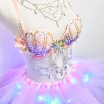 

DC70 Ballroom dance led light costumes women sexy Tutu dresses luminous catwalk performance shell cloth stage skirt dj party bar