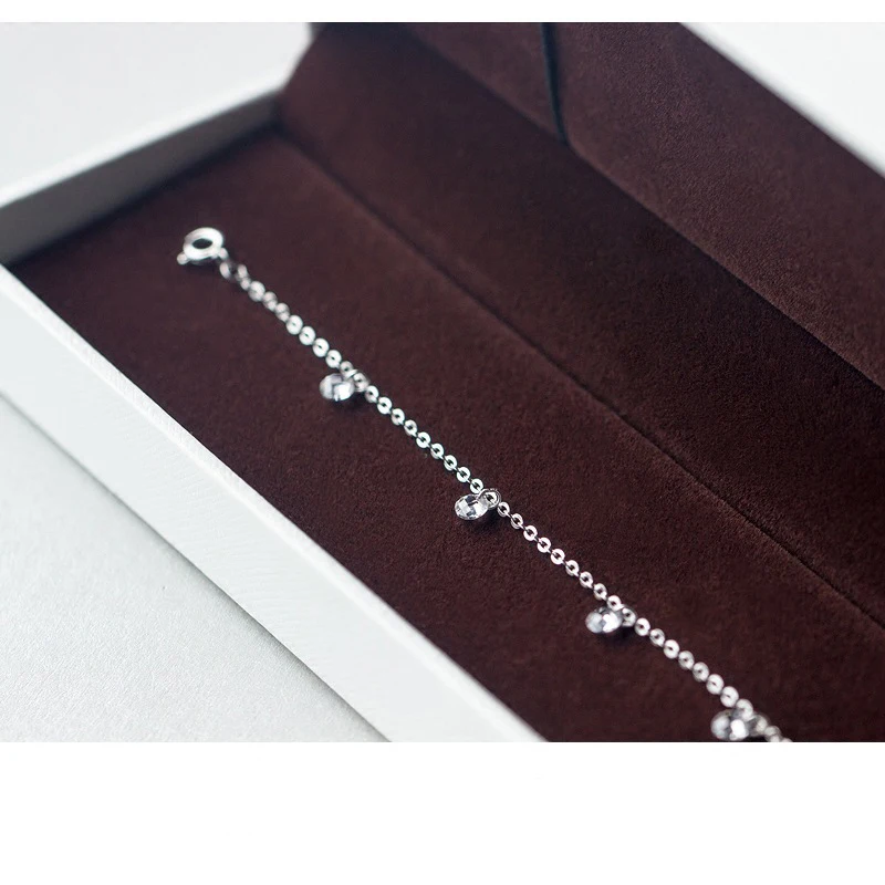 Летний стиль 925 пробы серебро чистым Цирконом бусины очаровательный ножной браслет для Для женщин S925 браслет на лодыжку Регулируемый Длина