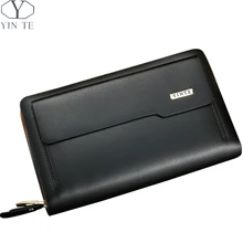 YINTE Leather Men’s Clutch Wallets Men Passport Purse Phone Wallet England Style Black Zipper Wallet Men’s Wrist Bags T8081-3