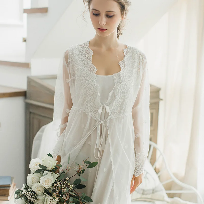 New High quality Women Lace Cotton Princess Nightgown Ladies Vintage
