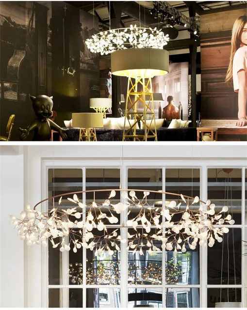 木の枝の葉の形をした大きな丸いモダンなランプ、屋内照明、装飾的な