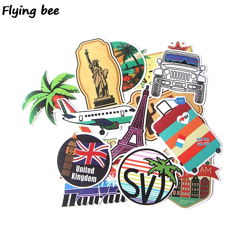

Flyingbee 15 Pcs Travel Eiffel Tower Graffiti Stickers for DIY Luggage Laptop Skateboard Car Bicycle Waterproof Sticker X0310