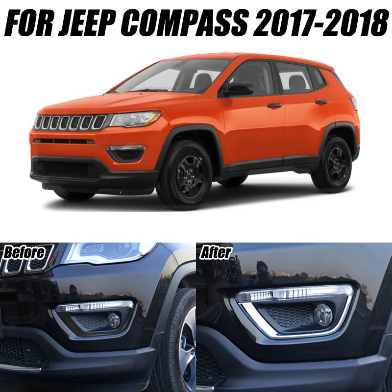 Для Jeep Compass, передний противотуманный светильник, бампер для век, Накладка для бровей, хромированная крышка, отделка, блестящее литье, Стайлинг автомобиля