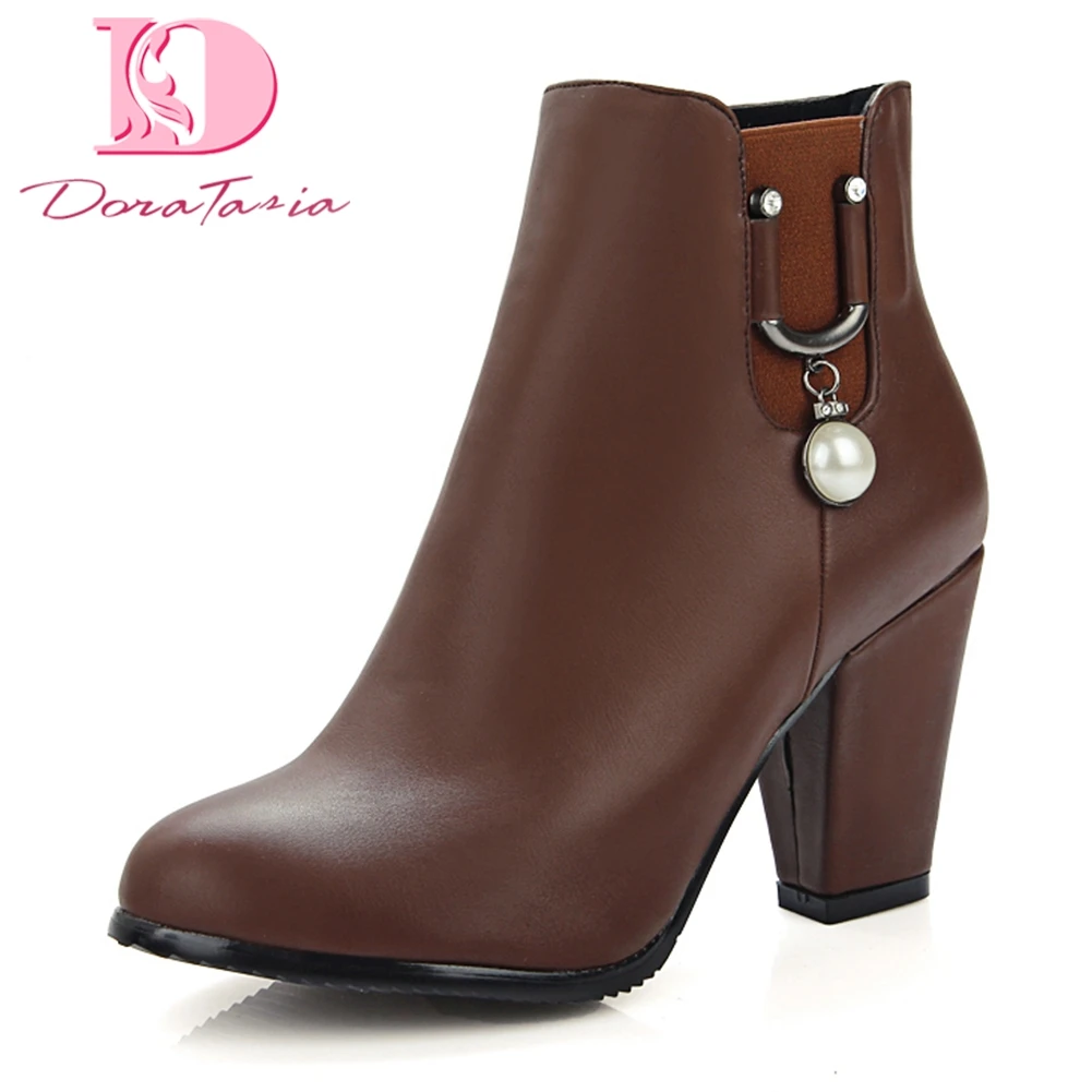 

Doratasia best quality Large Sizes 31-43 pu leather office lady Shoes Woman Boots Fashion high heels ankle Boots Women Shoes