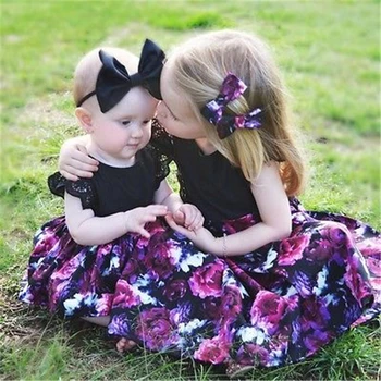 

Summer Children Kids Floral Sister Dress Match Family Clothes Ruffles Lace Dresses 2018 New Arrival Vestidos Matching Clothing