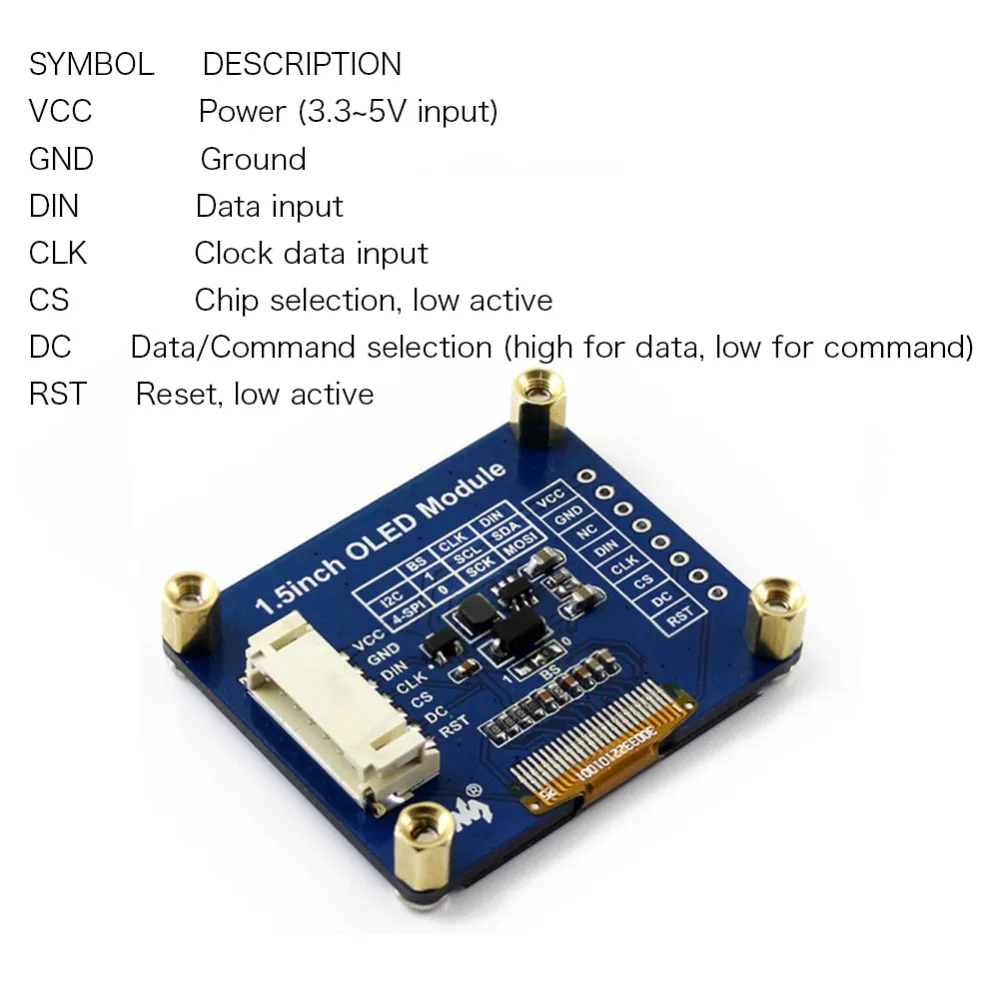 1,5 Дюймовый oled-дисплей модуль белый SSD1327 128x128 SPI IEC белый 3,3 V-5 V Для Arduino Raspberry Pi STEM32 16 серые весы