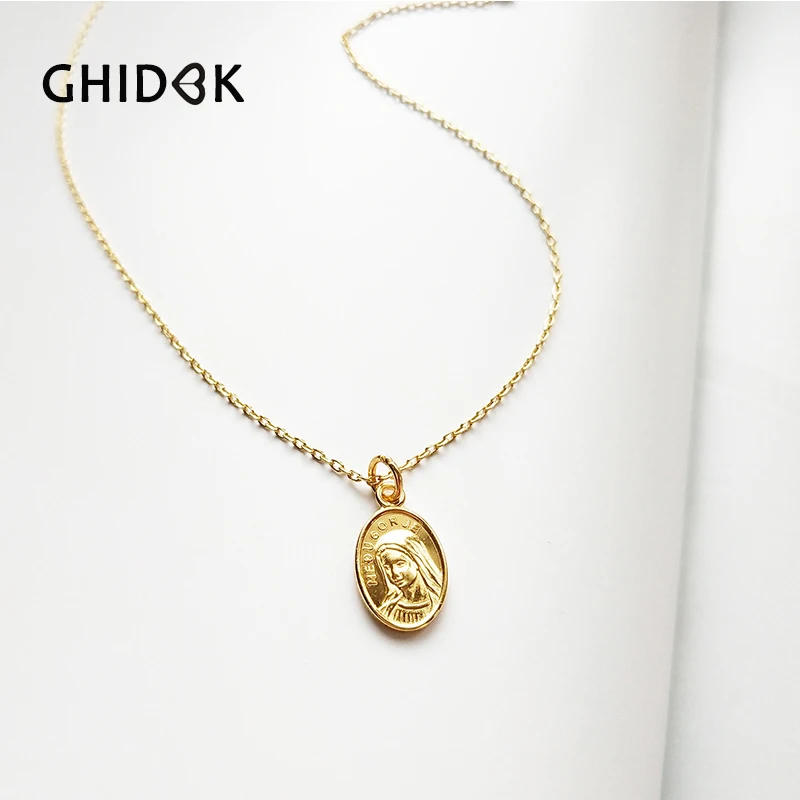 GHIDBK 925 Sterling Sliver Small Virgin Mary Pendant Necklace Religion