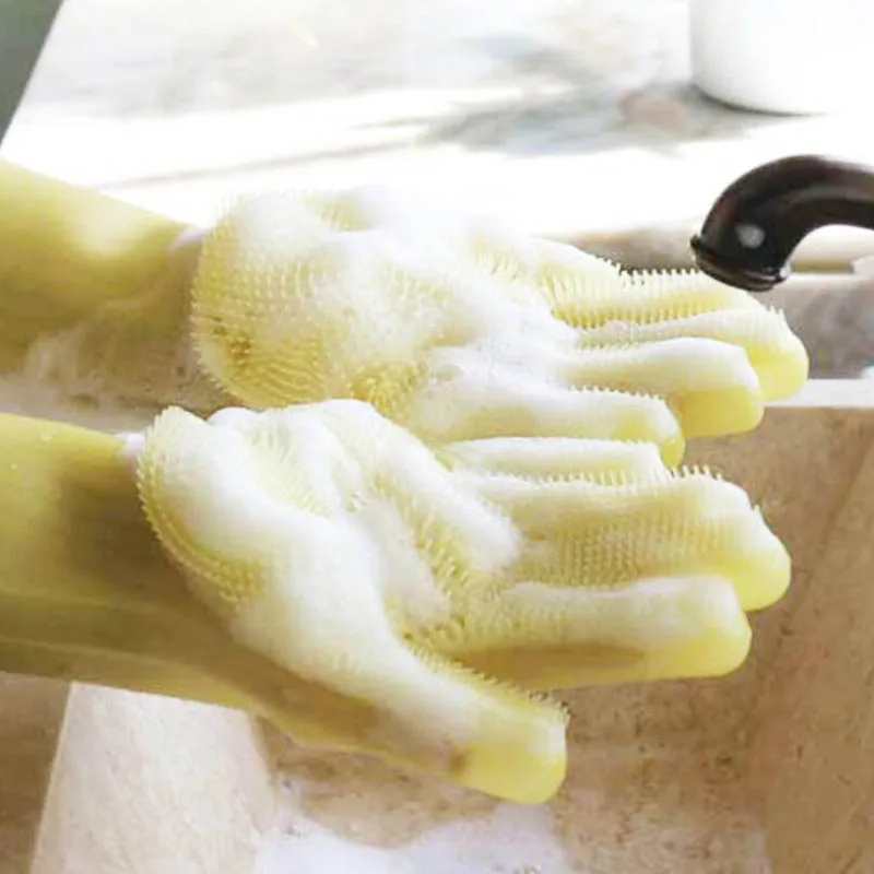 2 шт/одна пара Волшебные силиконовые резиновые перчатки для мытья посуды экологически чистые скруббер Волшебные силиконовые перчатки