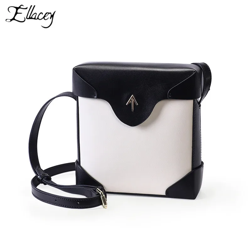 

Ellacey 2019 New Fashion Contrast Color Genuine Leather Small Bags Crossbody Bags For Women Ladies Simple Retro Shoulder Bag