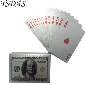 

US 100 Dollar Design Silver Poker Cards Waterproof Plastic Playing Card For Party Entertainment
