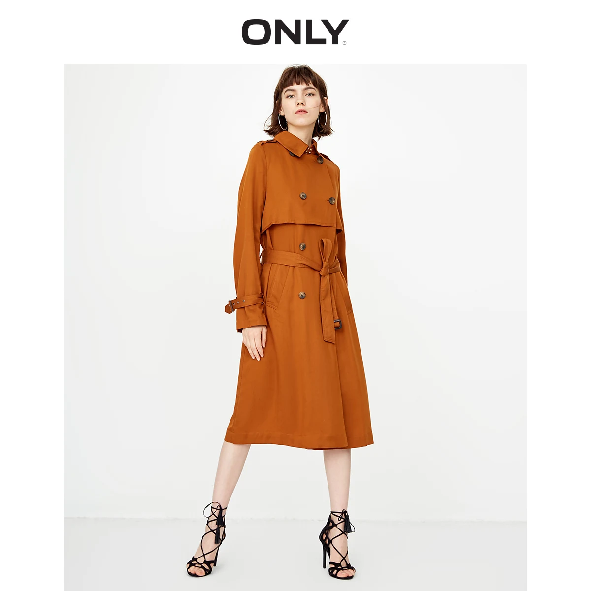 Vente ONLY manteau coupe vent à double boutonnage à lacets taille cintrée pour femme | 118336508