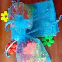 500 шт 10*15 см озеро голубое из органзы Подарочная сумка Стенд для ювелирных украшений сумки мешок шнурок для браслета/ожерелья Мини мешок пряжи