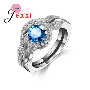 

Luxury Brand Wedding Engagement Rings Set For Women 925 Sterling Silver CZ Zircon Ring Band Jewelry Gift