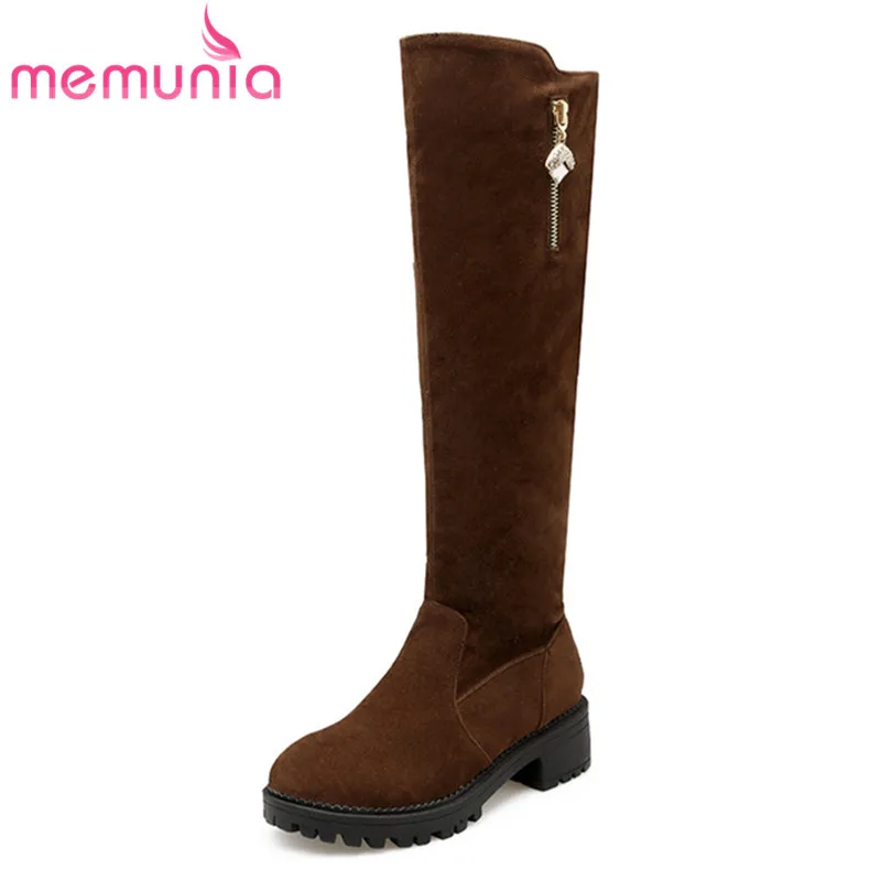 

MEMUNIA new arrival knee high boots women 2020 round toe 4.5cm med heels boots with rhinestone winter long boots wholesale
