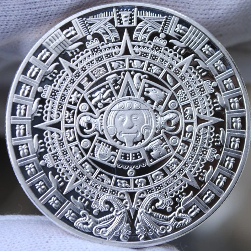 

Sliver Coin Mayan Pyramids Aztec Calendar Dragon Medal Copy Coin Souvenir Metal Craft Coins