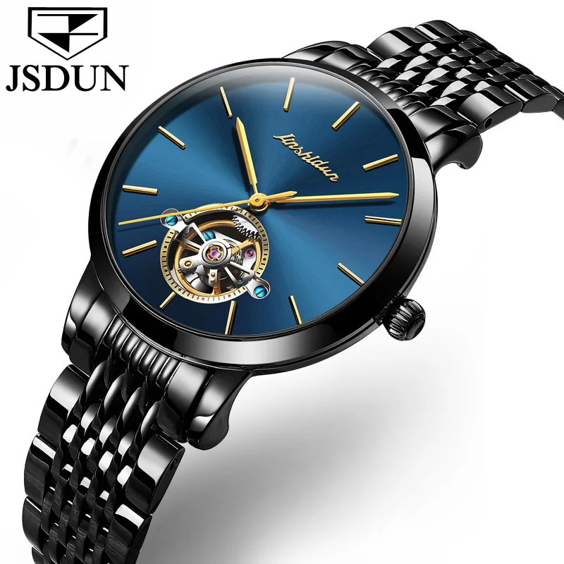 

JSDUN Simple Mechanical Watches Women Steel Belt Business Clock Ladies Watch Leather Strap Hollow Automatic Wristwatches L8812