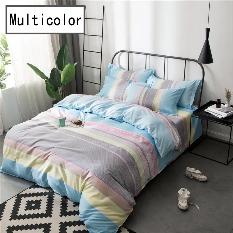

Bedding Set Girl Kid Adult Woman Linen Blue Pink Stripe Duvet Cover Bed Sheet Pillowcase
