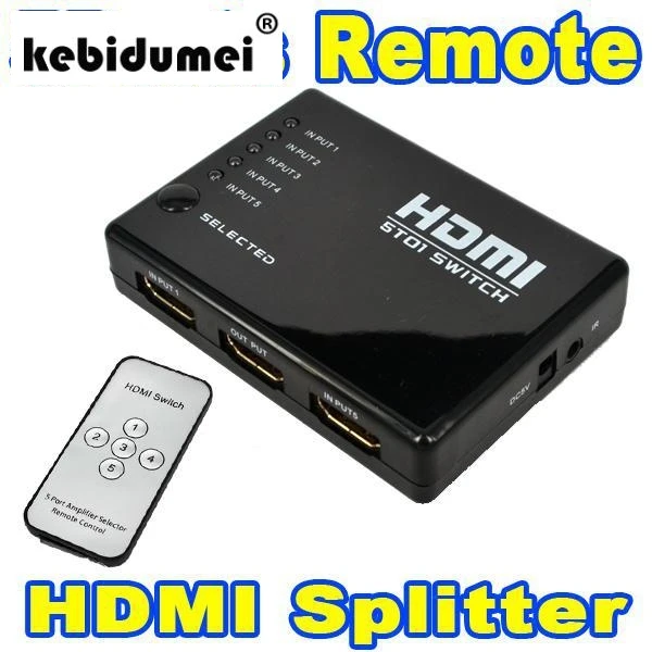 

5 Ports IR Remote Controller HDMI Switch Switcher Splitter Hub Supports 3D for HDTV PS3 DVD IR Receiver Cable for 1080P Video