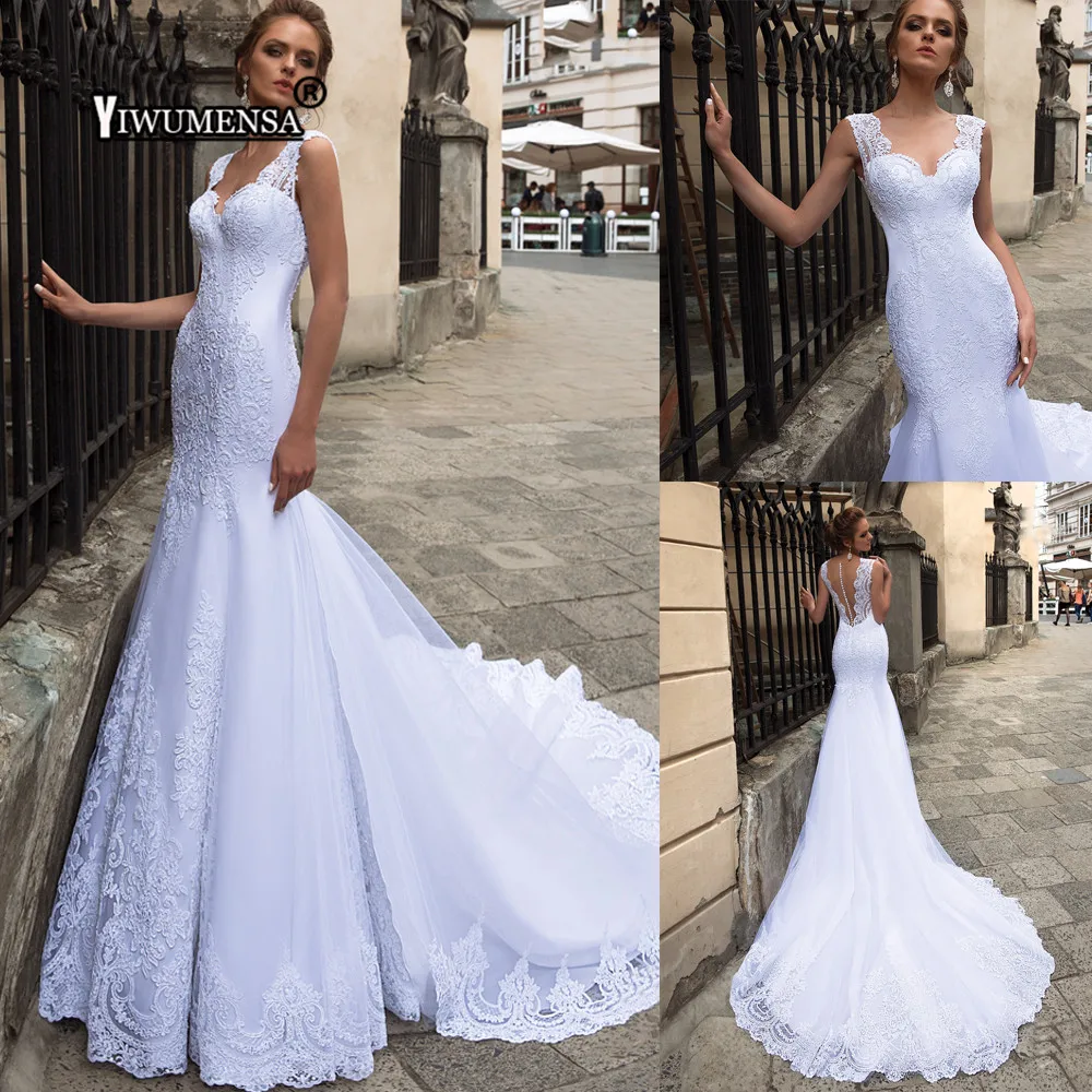 Robe De Mariage Русалка длинное платье свадебное 2019 Vestidos novia Спагетти ремень V образным вырезом Свадебное праздничные платья на заказ сделано