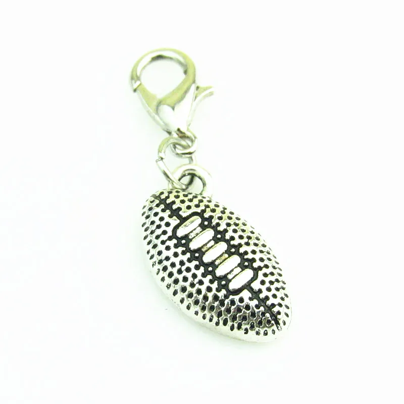 

Hot selling Antique silver 10pcs football Dangle Charms With lobster clasp Pendants Hanging Charm DIY Jewelry Accessories charm