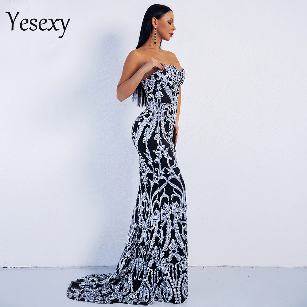 Géométrie Parti 2 Rétro Sequin Sexy Soutien Épaule Femme 2019 gorge Élégante Vr8888 Étage Nouveau Robes Robe Vestdios Yesexy Longueur 0RxO8q8