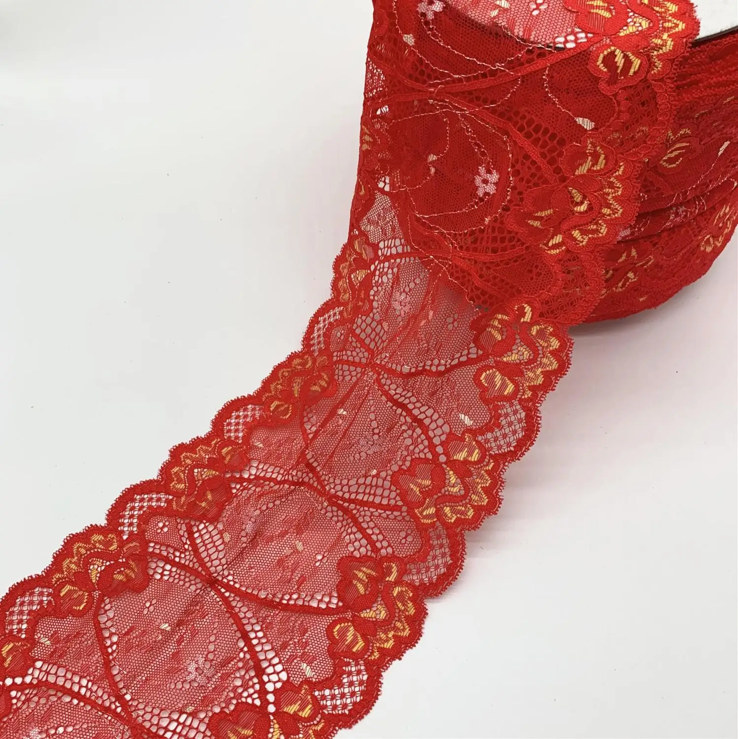

3y/lot 17cm Red elastic Lace with white flower and yellow accent skirt hem underwear sewing craft DIY apparel Fabrics