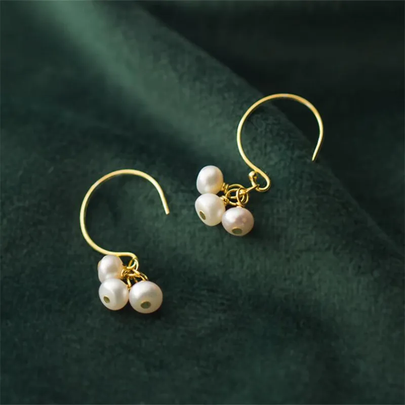 

925 Solid Sterling Silver Piercing Freshwater Pearl Drop Earrings for Women Accessories Earrings Sterling-silver-jewelry eh1039