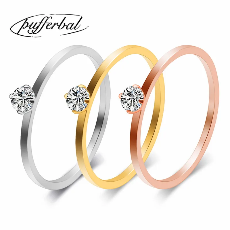 Couple Ring Fashion New Simple Stainless Steel Inlaid Zircon Silver And Gold Rose Color Ladies Ornaments ZK15 | Украшения и
