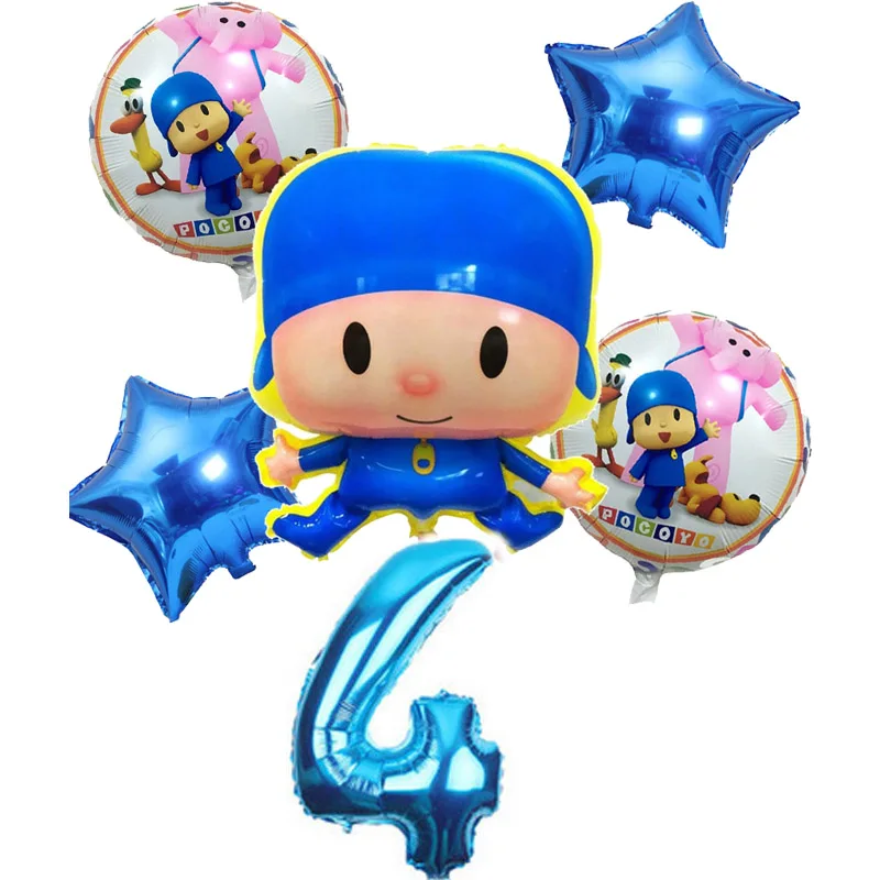 6pcs/lot Pocoyo Number Foil Balloons Set Baby Shower Birthday Party Christening Decor Supplies Kids Cartoon Figure Toys Globos - Цвет: style B4