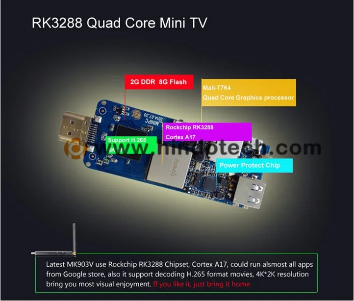 MK903V RK3288 четырехъядерный Android 5,1 Мини PC tv Box Dongle Stick 2G 8G ресивер для Smart tv медиаплеер 2,4G/5G wifi Bluetooth 4,0