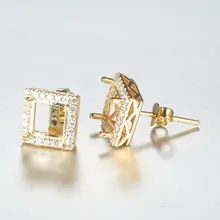 Твердые 10 к желтое золото 6X6 мм Принцесса Cut полу крепление серьги CZ свадебные украшения для женщин обручение свадебные серьги установка