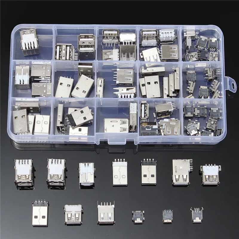 

82Pcs 14 Styles USB Male USB Female Mini USB SMD Vertical Socket Connector for DIY Jack Connector Port Charging Data Plug