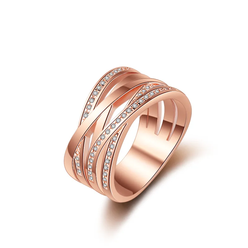 

Fashion Zircon Wedding Ring for Women Minimalist Rose Gold Color Round Crystal Stone Cooper Rings Engagement Jewlery