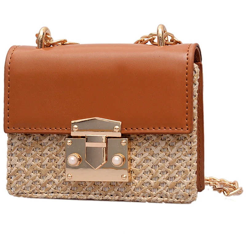 

Flip Small Square bag 2019 Summer Fashion New High Quality Straw Women's Designer Handbag Lock Chain Shoulder Messenger bags