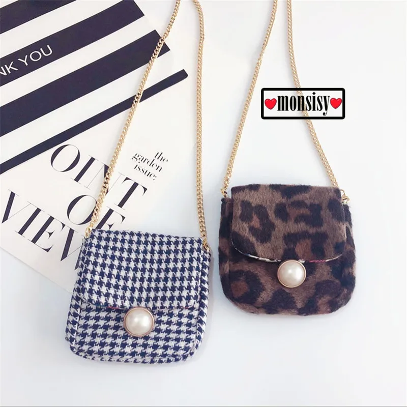 

Monsisy Winte Girl Plush Chain Crossbody Bag Kid Coin Purse Children Wallet Fashion Leopard/Bir Shoulder Bag Baby Money Handbag