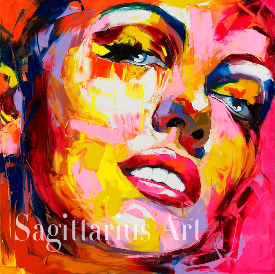 

Hand Painted Francoise Nielly Designer Untitled 543 Cool Face Palette knife Abstract Oil Painting Canvas Home Decor Fine Artwork