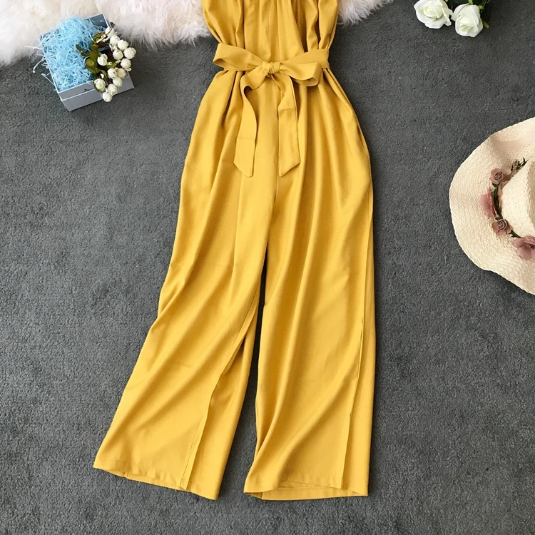 ALPHALMODA хлопковый комбинезон Для женщин Slim Fit высокое пояса прямого кроя без рукавов Повседневное Летняя одежда